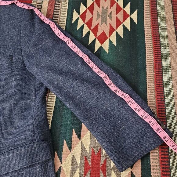 Ralph Lauren Blue Windowpane Wool Blazer Jacket Sz 46‎ R Paisley Satin Interior - Picture 10 of 12